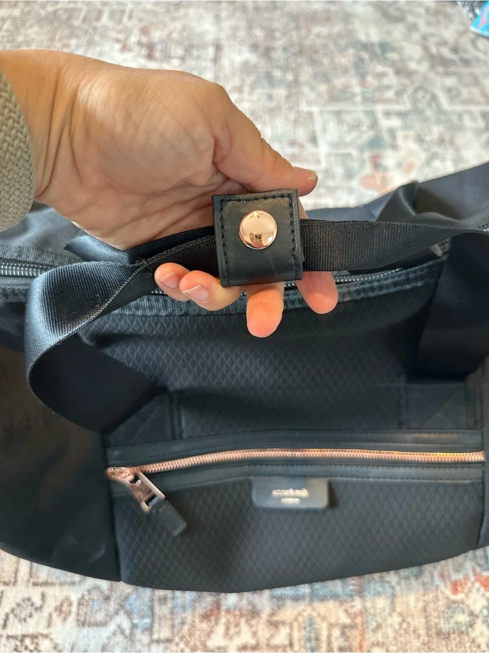 Storksak London Rolling Diaper Bag | Complete Set | Black & Rose Gold